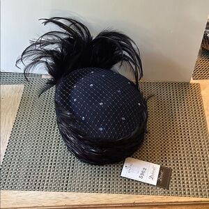 NWT! Deborah Fashions Navy Blue Real Feather Hat